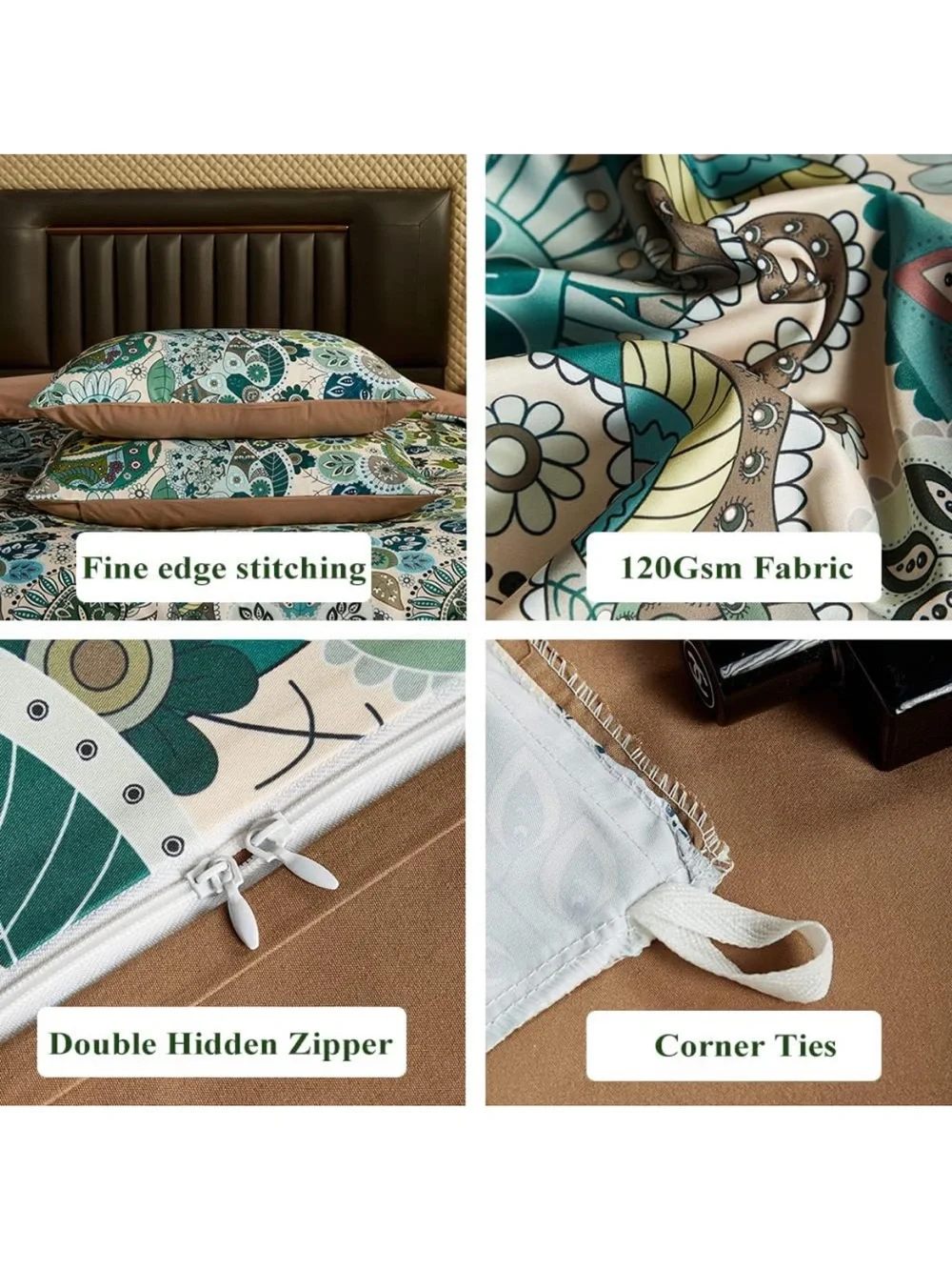 Floral Paisley Comforter Set in Mint, Teal, and Cream Bohemian